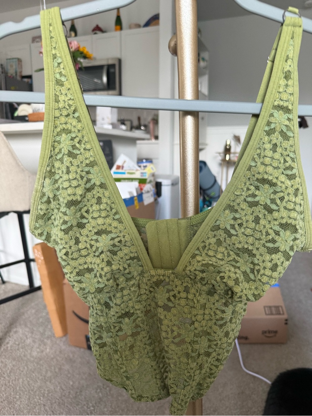 Urban Outfitters Olive Green Lace Corset Top